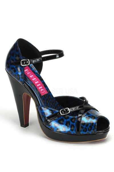 Blue Animal Print Glitter Patent Faux Leather High Heels