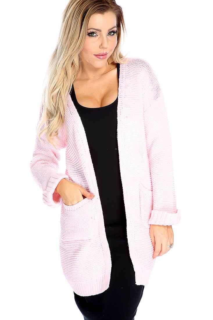 Warm Pink Long Sleeve Side Pocket Oversize Cardigan
