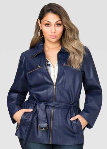 Belted Faux Leather Jacket