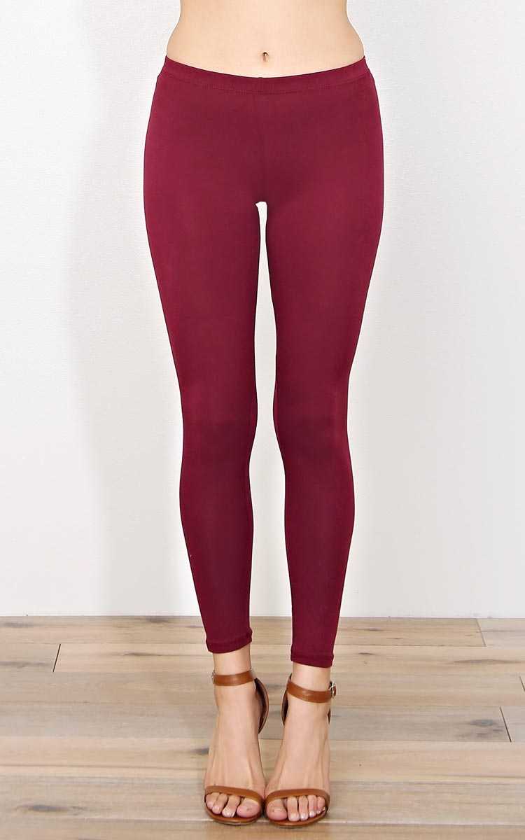 Fall Basic Knit Leggings - - Burgundy in Size by Styles For Less