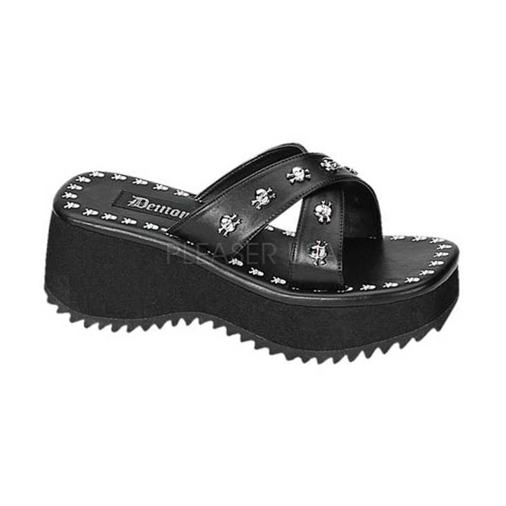 Black Skull Studded Strappy Sandals Faux Leather