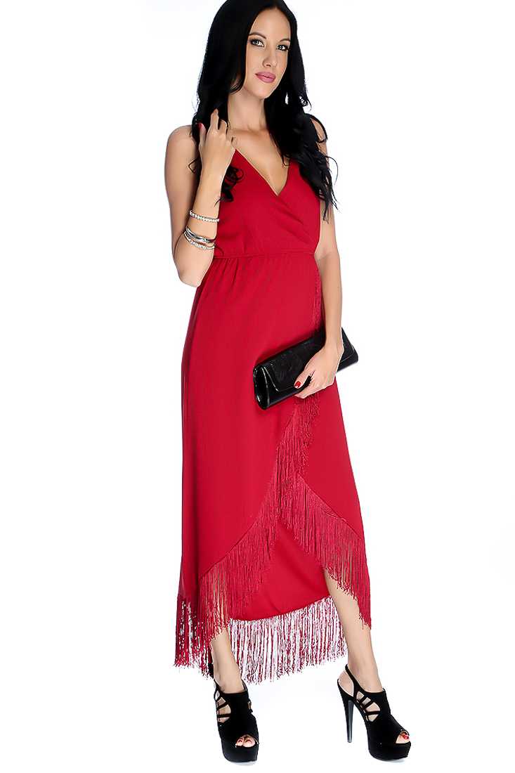 Sexy Wine Fringe Tulip High Low Hem Party Dress