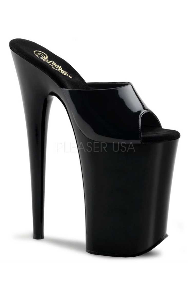 Black Slip On Platform Extreme High Heels Patent