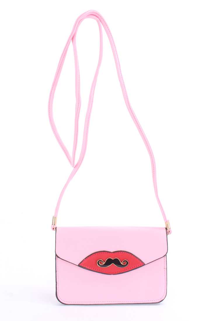 Pink Mustache Pendant Faux Leather Clutch