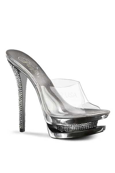 Clear Pewter Chrome Rhinestone Platform High Heels