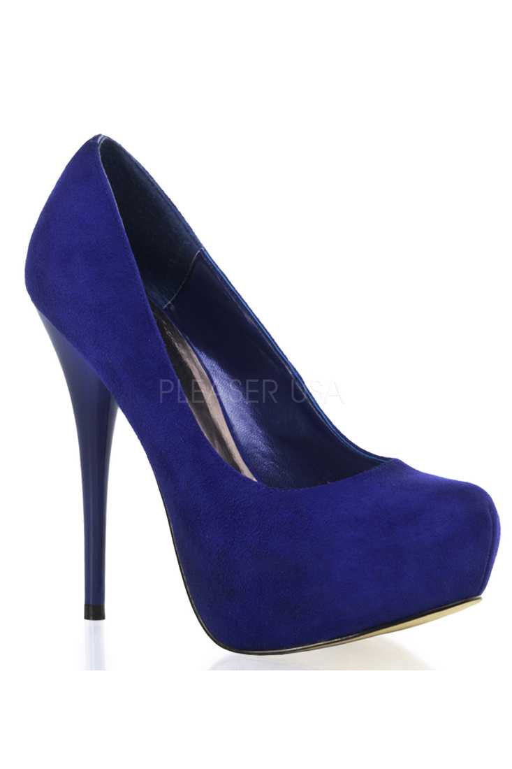 Royal Blue Round Toe Platform High Heels Pumps Faux Suede