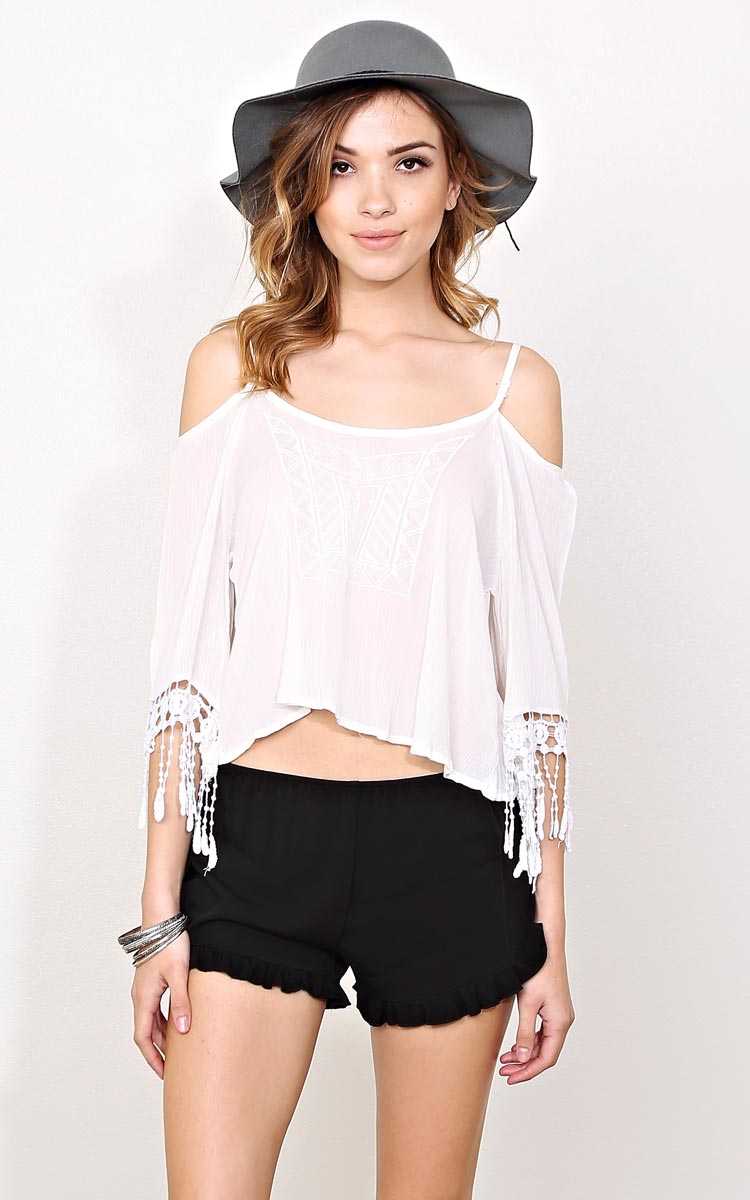 Beach Villa Woven Cold Shoulder Top - MED - White in Size Medium by Styles For Less