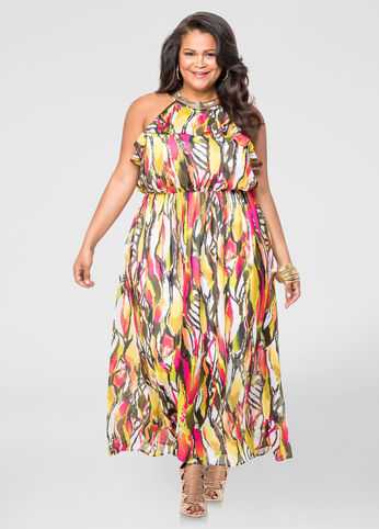 Necklace Halter Maxi Dress