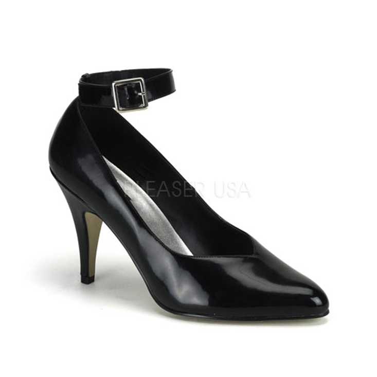 Black Patent Faux Leather Ankle Strap High Heels