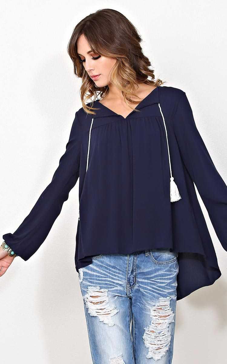 Boho Dreams Woven Top - SML - Navy in Size Small by Styles For Less
