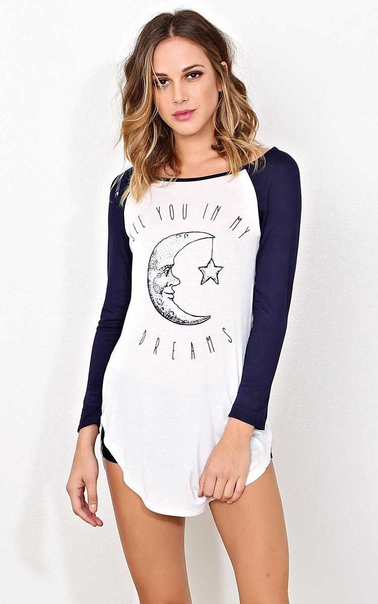 IN MY DREAMS Knit Raglan - LGE - Navy Combo in Size Large by Styles For Less
