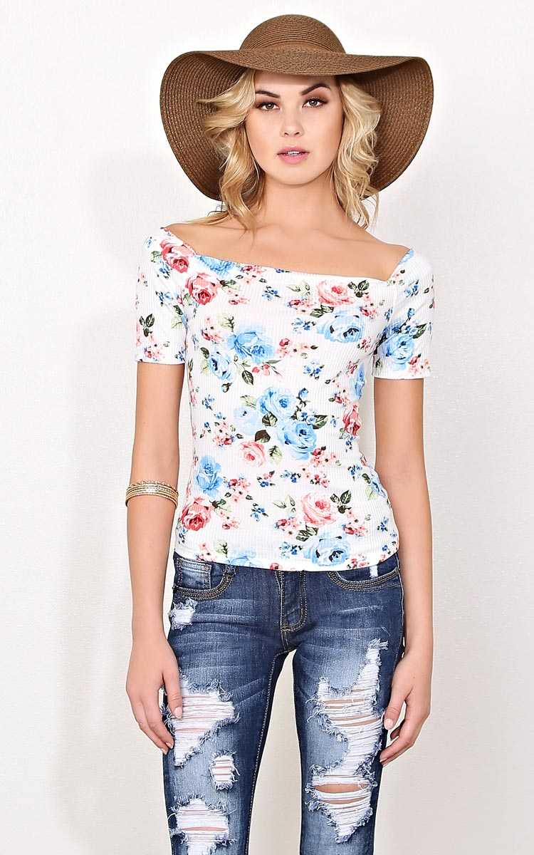 Floral Infatuation Rib Knit Top - SML - Ivory Combo in Size Small by Styles For Less
