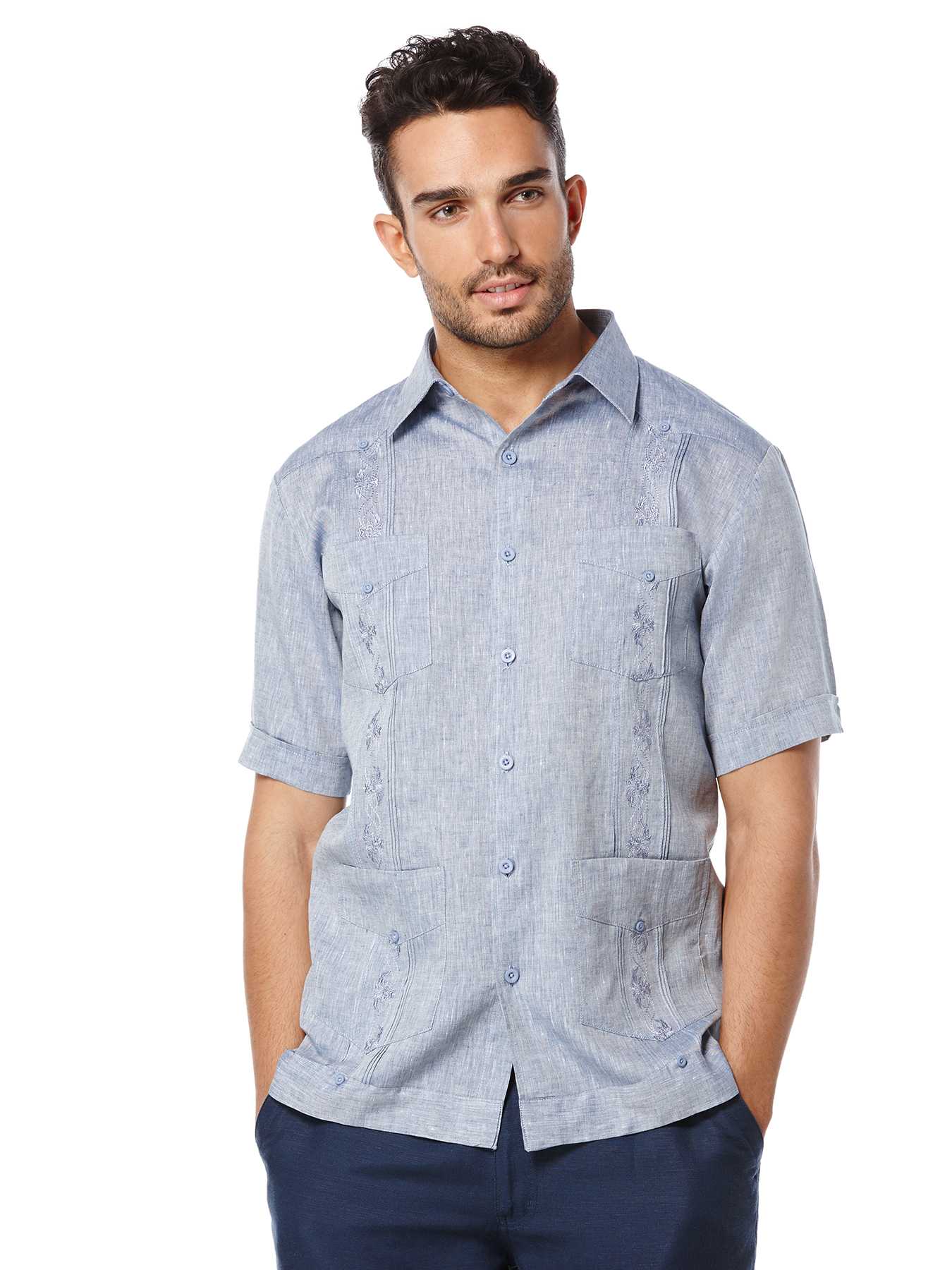 Cubavera Linen Short Sleeve 4 Pocket Guayabera With Embroidery
