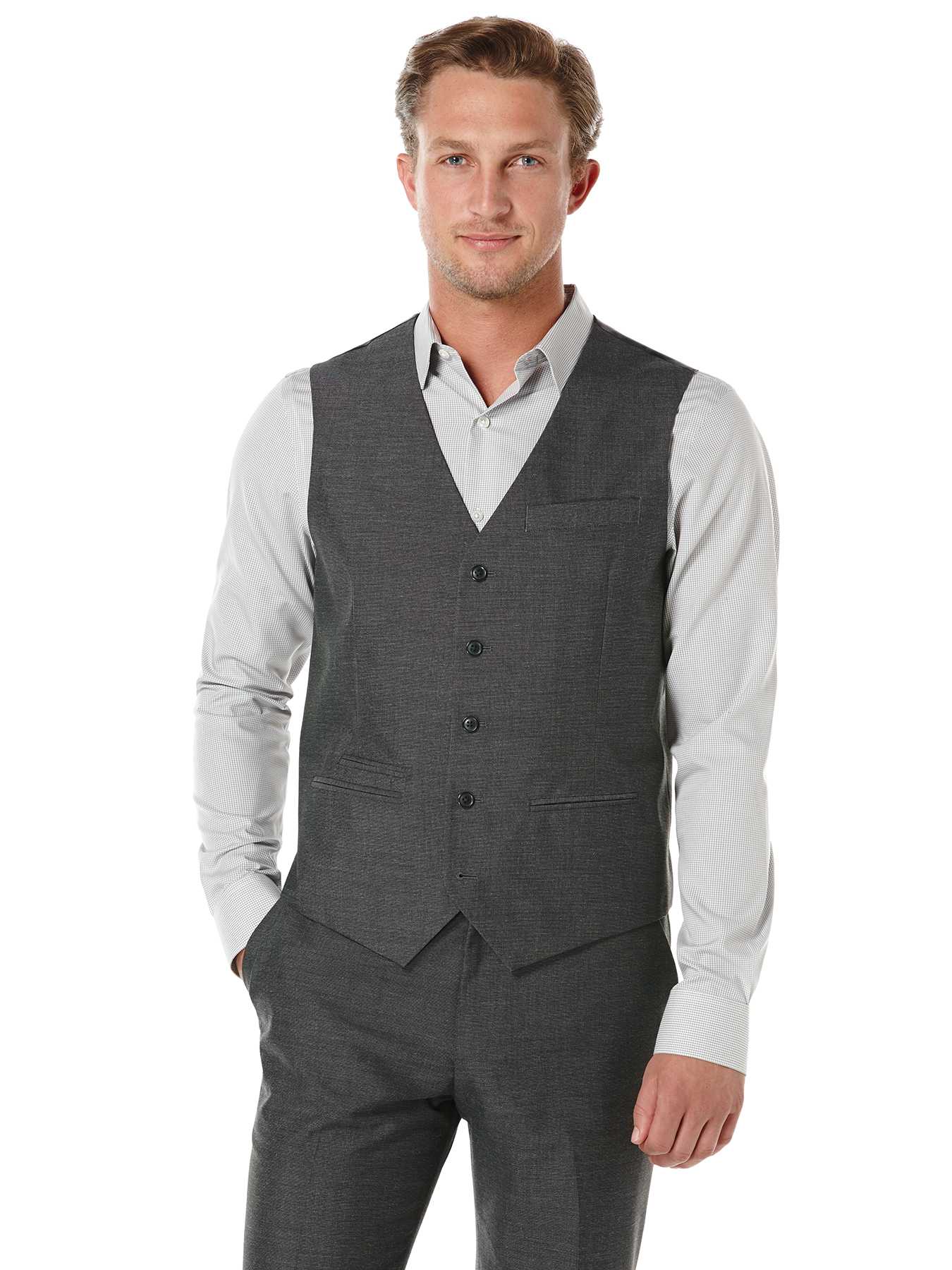 Perry Ellis Regular Fit Sharkskin Suit Vest