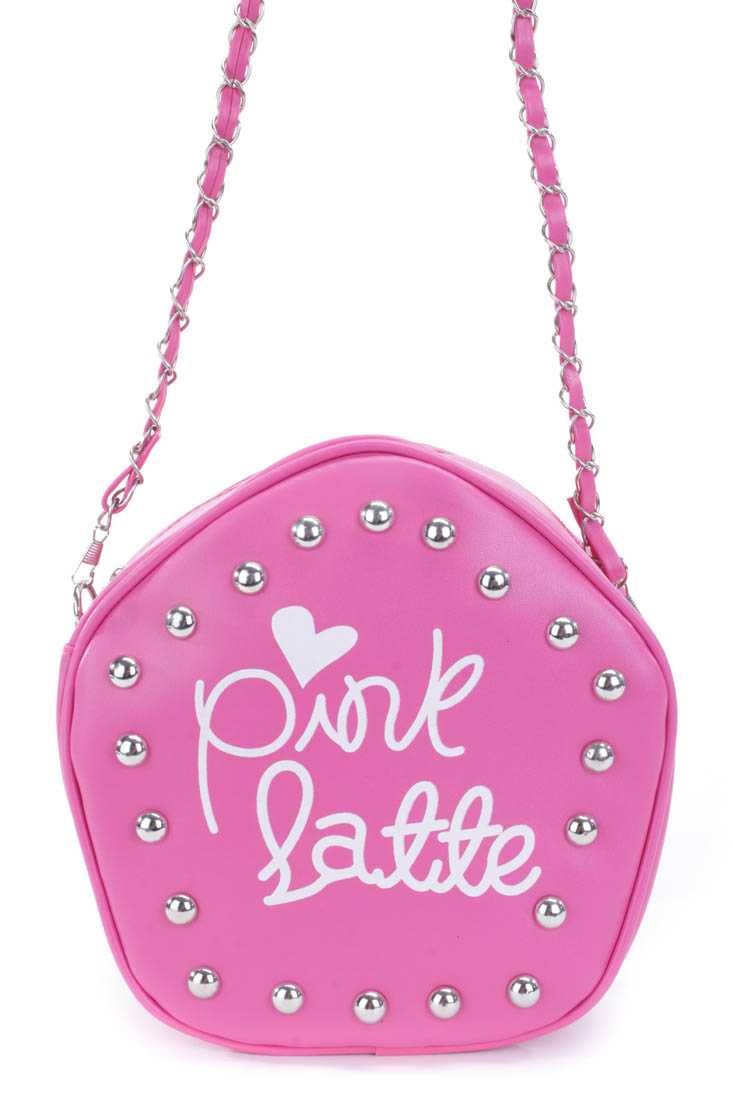Fuchsia Faux Leather Graphic Print Studded Handbag