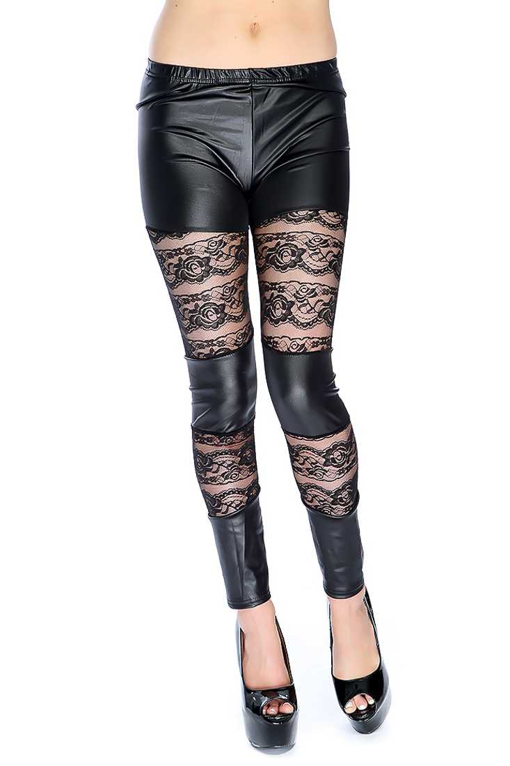 Black Floral Lace Fitted Leggings