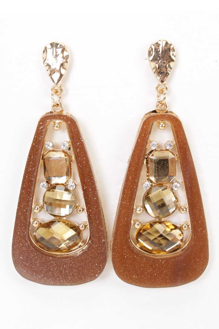 Brown Gold Lacquer Finished High Polish Metal Dangle Earrings
