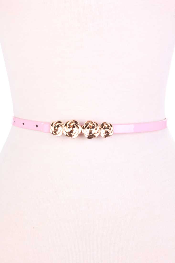 Pink Faux Leather High Polish Rose Decor Belt