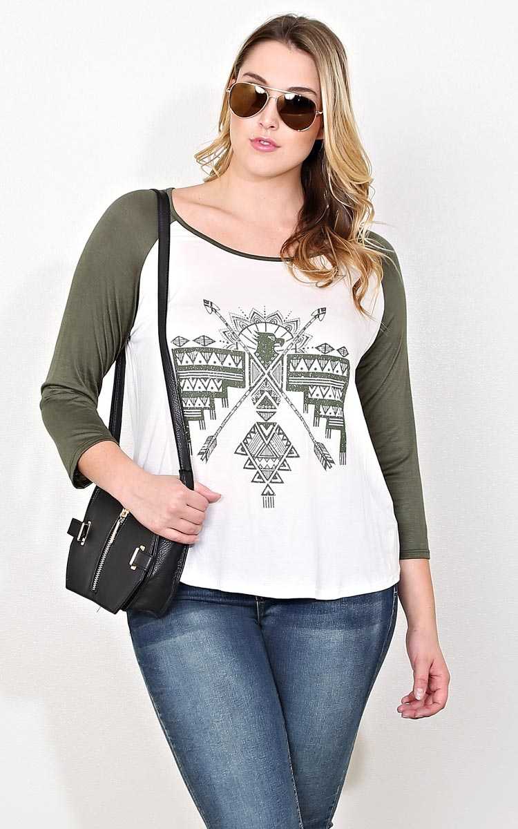 Plus Size Stacked Tribal Knit Raglan - Ivory Combo in Size 1X by Styles For Less