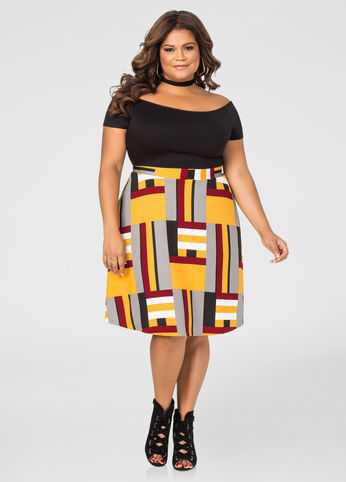 Colorblock Flare Skirt