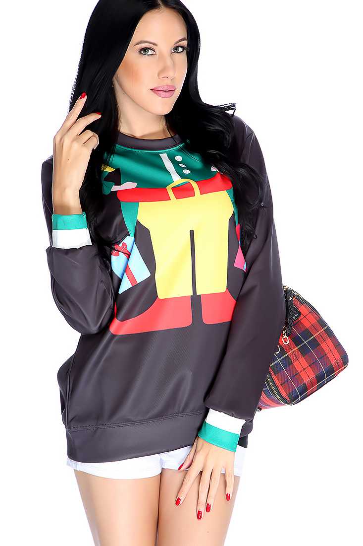 Black Graphic Design Pull Over Sweater