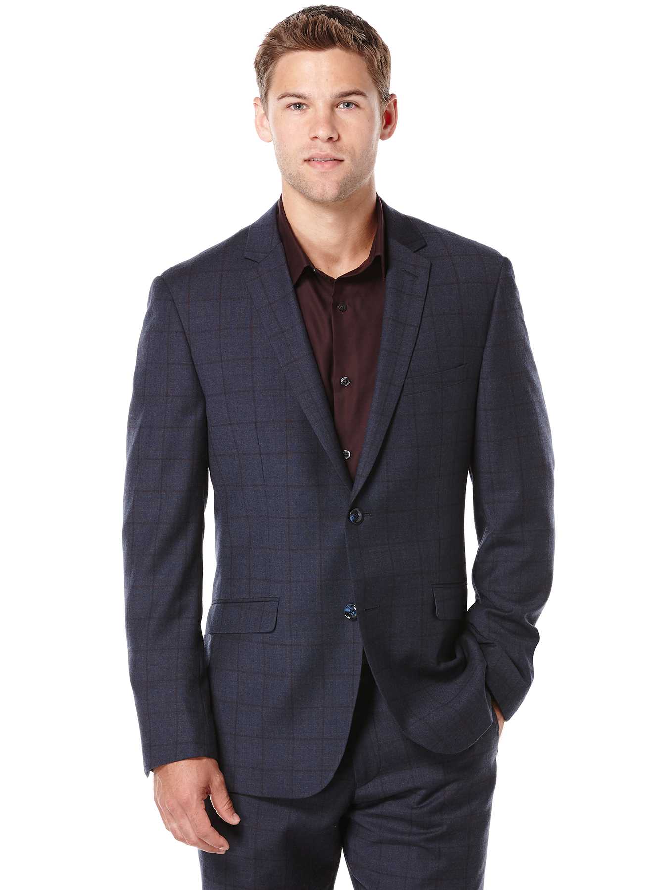 Perry Ellis Slim Fit Large Windowpane Suit Jacket