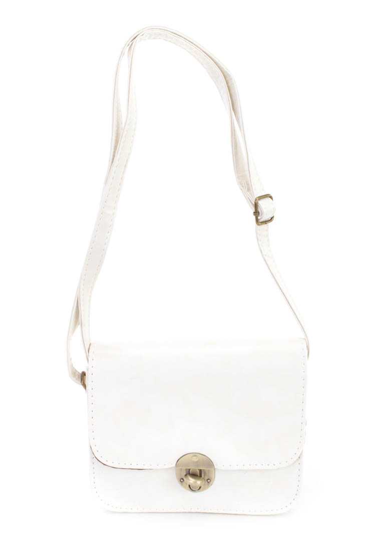 Cream Faux leather Mini Messenger Bag
