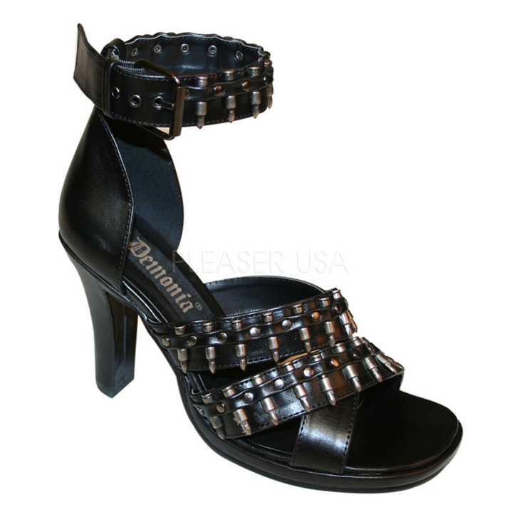 Black Bullet Strappy Open Toe Military High Heels