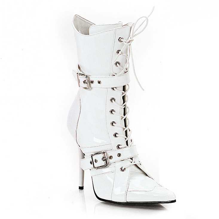 White Lace Up Strappy Single Sole Booties Patent