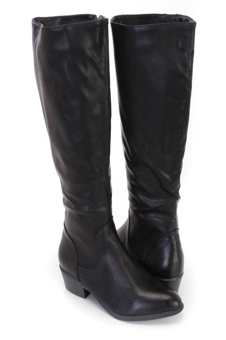 Black Knee High Riding Boots Faux Leather