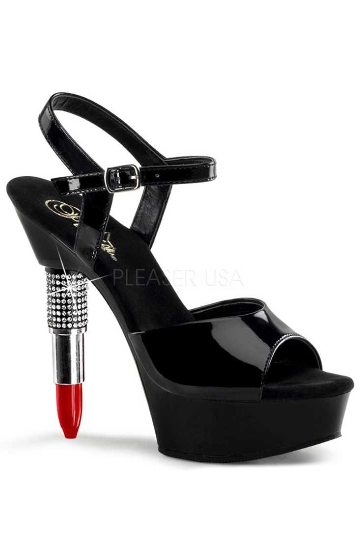 Black Rhinestone Embedded Lipstick Platform High Heels Patent