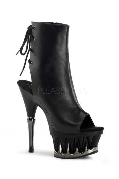 Black Faux Leather Lace Up Carved Platform Booties