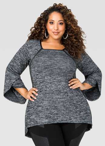 Marled Faux Leather Trim Sweater