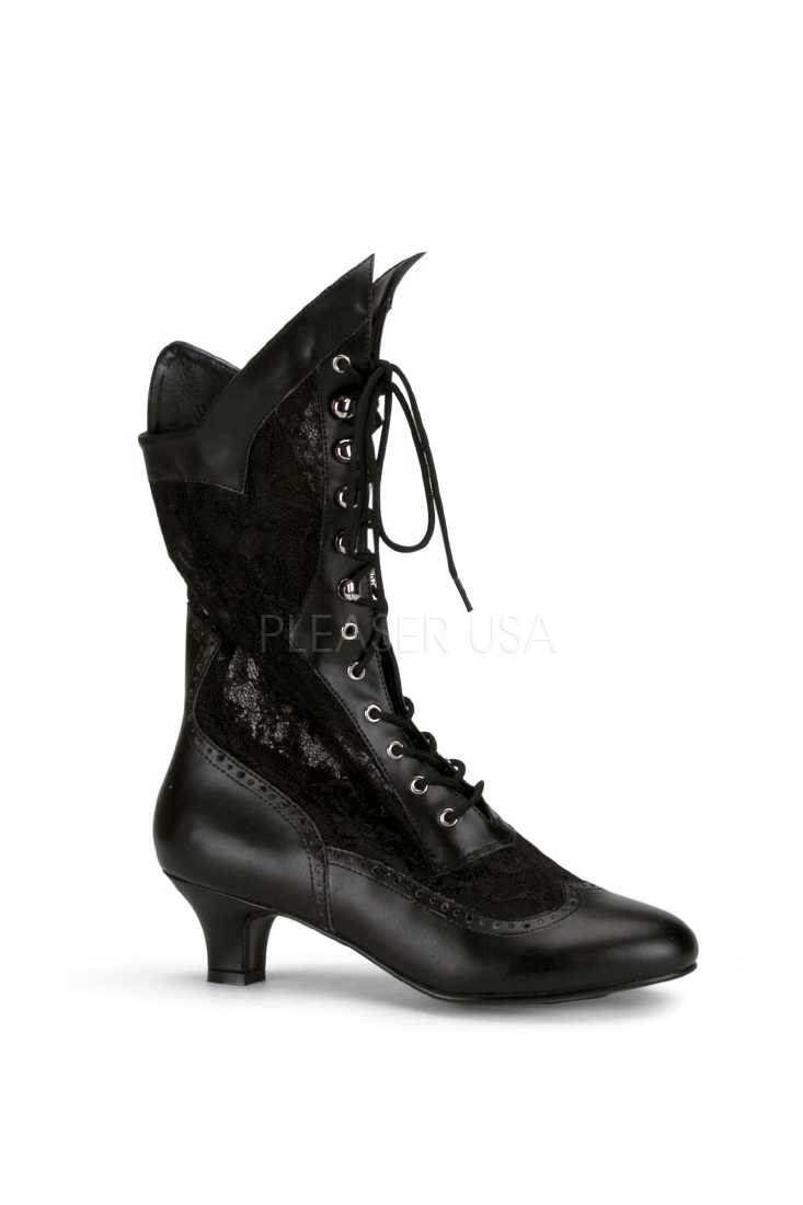Black Lace Inset Lace Up Boots Faux Leather