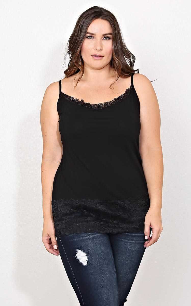 Plus Size Black Lace Trim Cami - Black in Size 2X by Styles For Less