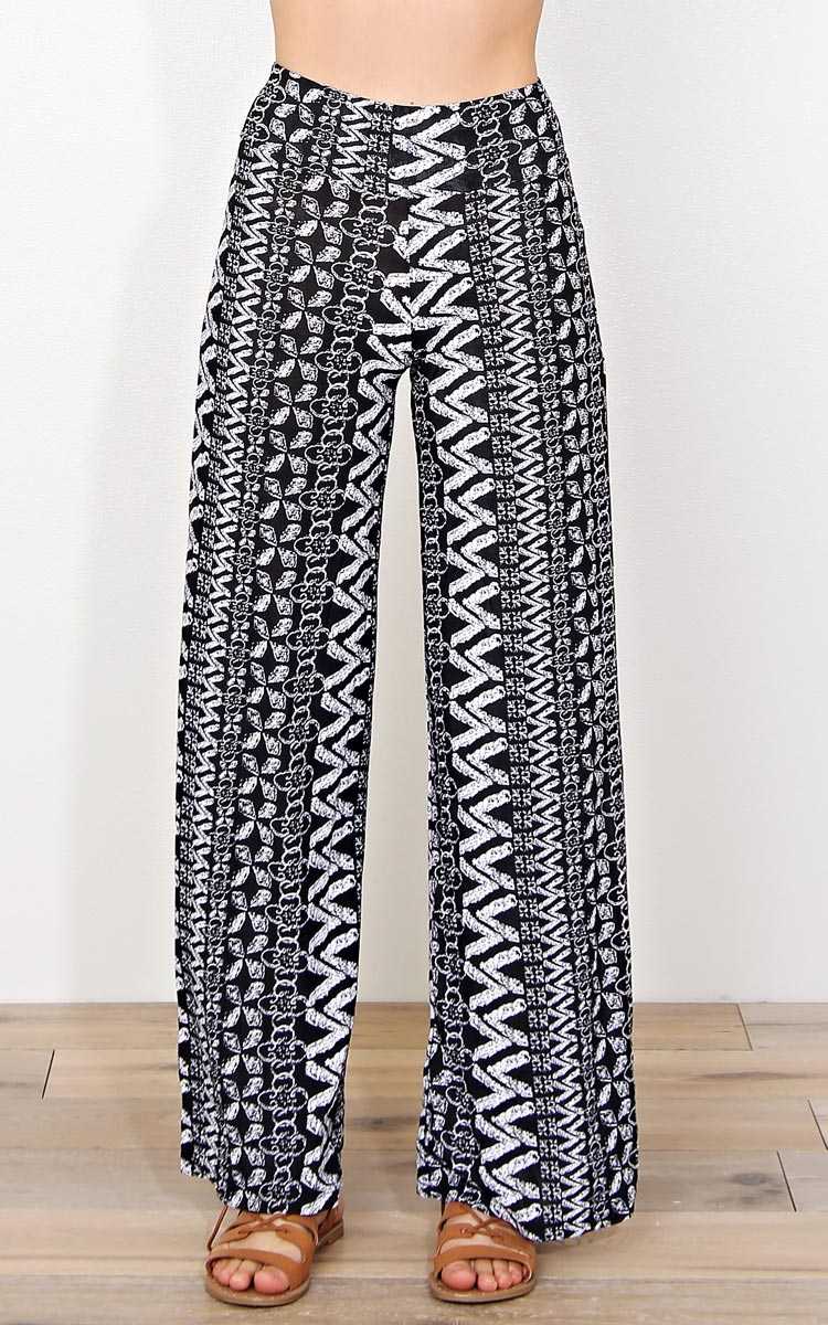 Kauai Knit Palazzo Pants - Black/White in Size S/M by Styles For Less