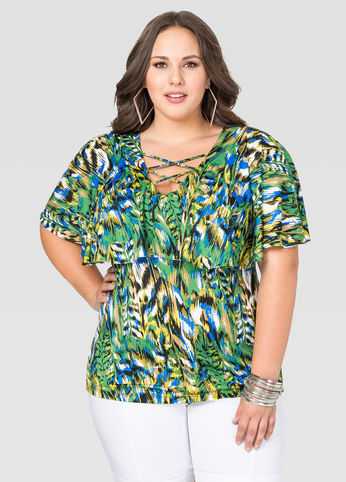 Printed Lattice Cape Top