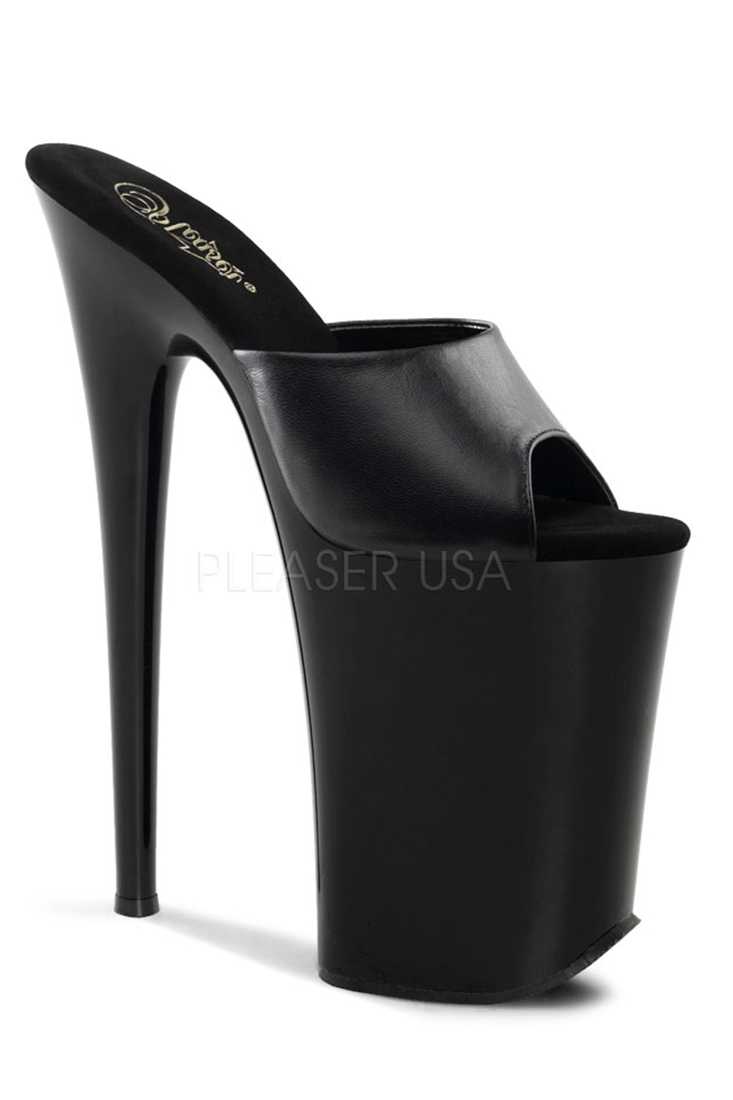Black Slip On Platform Extreme High Heels Leather