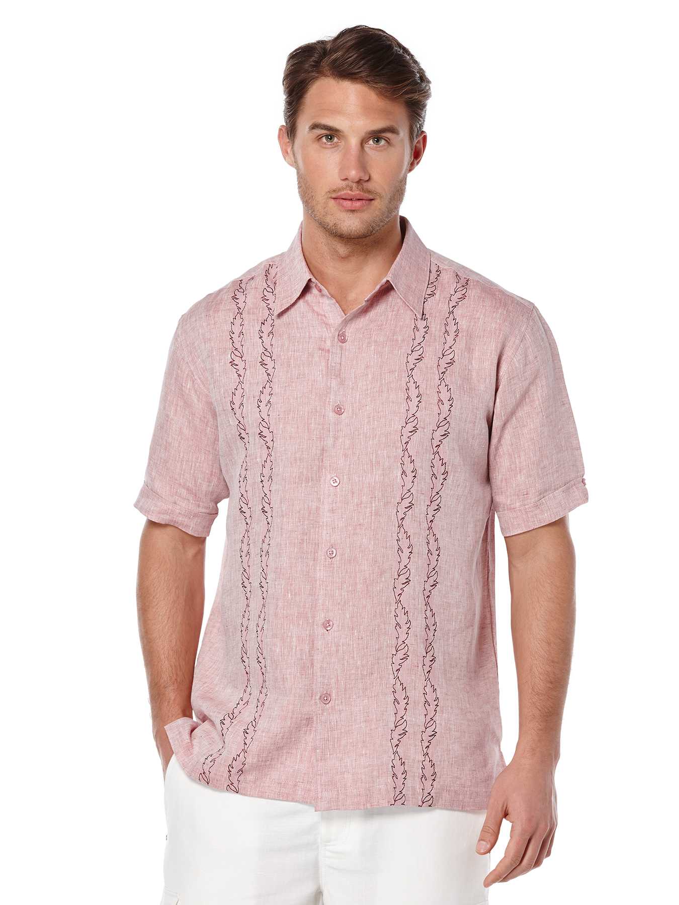 Cubavera Short Sleeve 100% Linen Print Embroidery