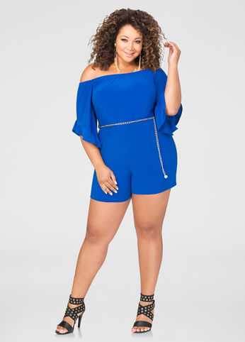 Off-Shoulder Flare Sleeve Romper