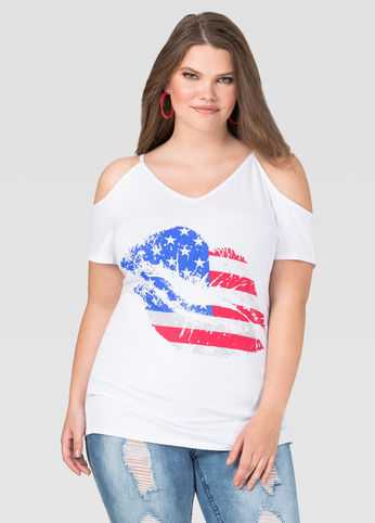 Flag Lips Cold Shoulder Tee