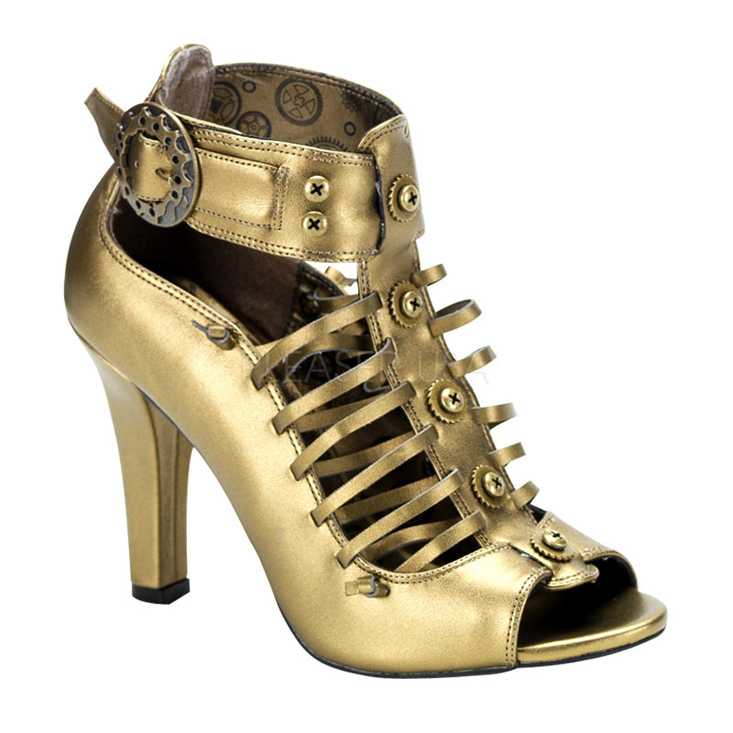 Bronze Faux Leather Gear Buckle Steampunk Booties