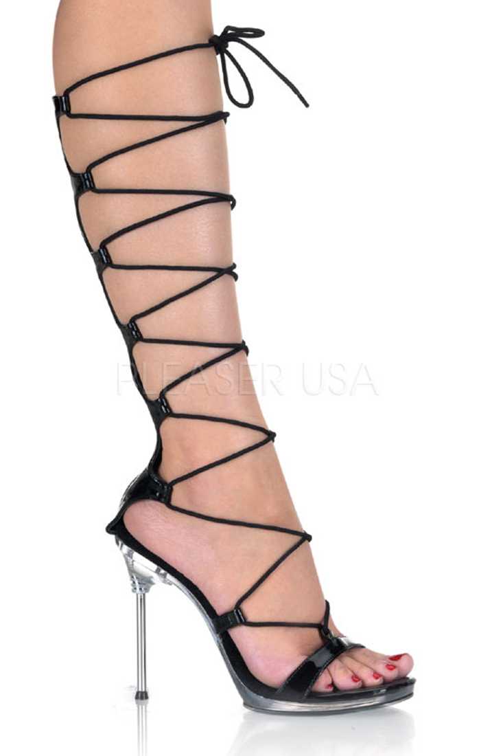 Black Strappy Lace Up Sandal High Heels Patent