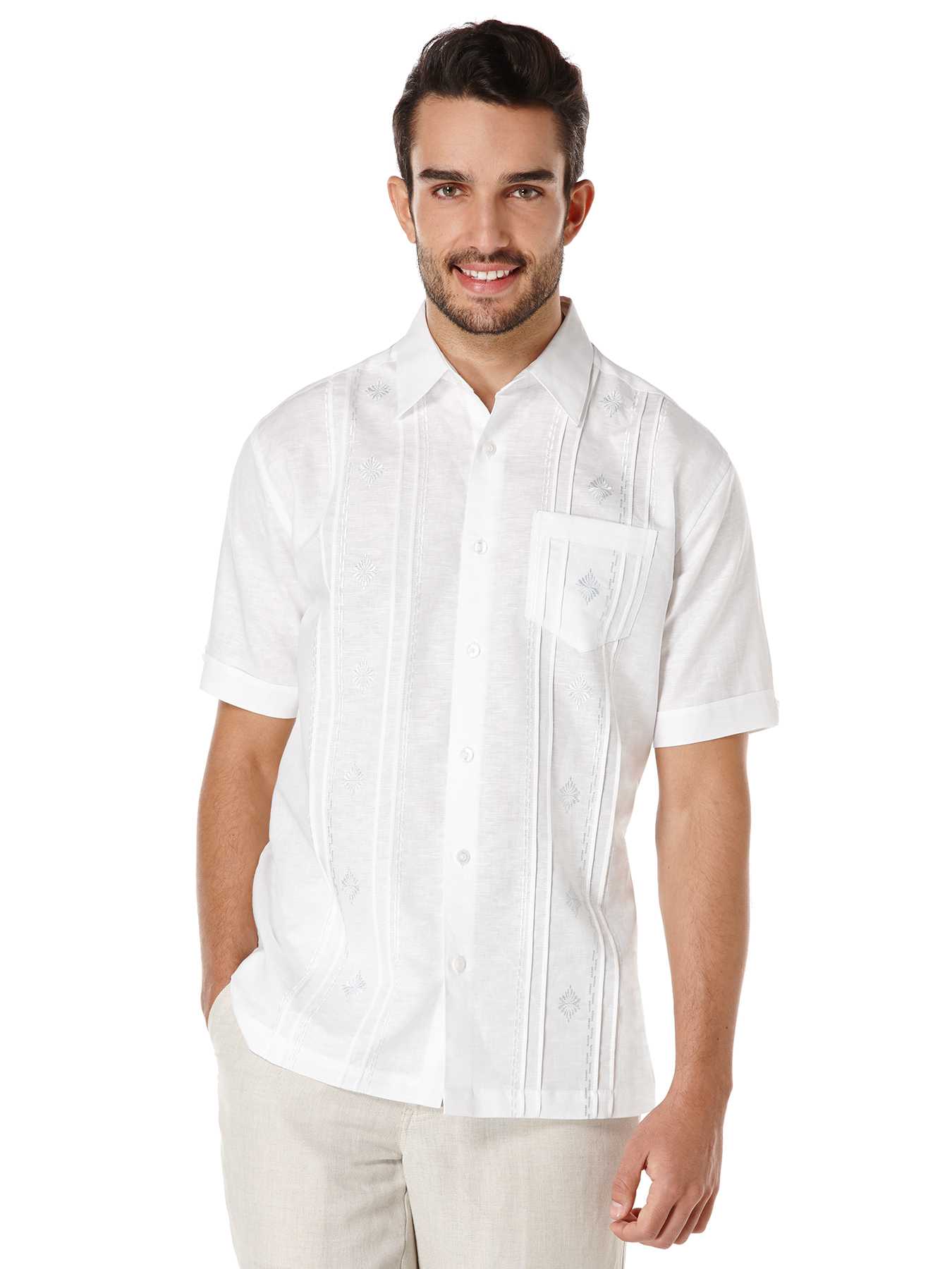 Cubavera Linen Short Sleeve Front Tuck and Ombre Embroidered Shirt