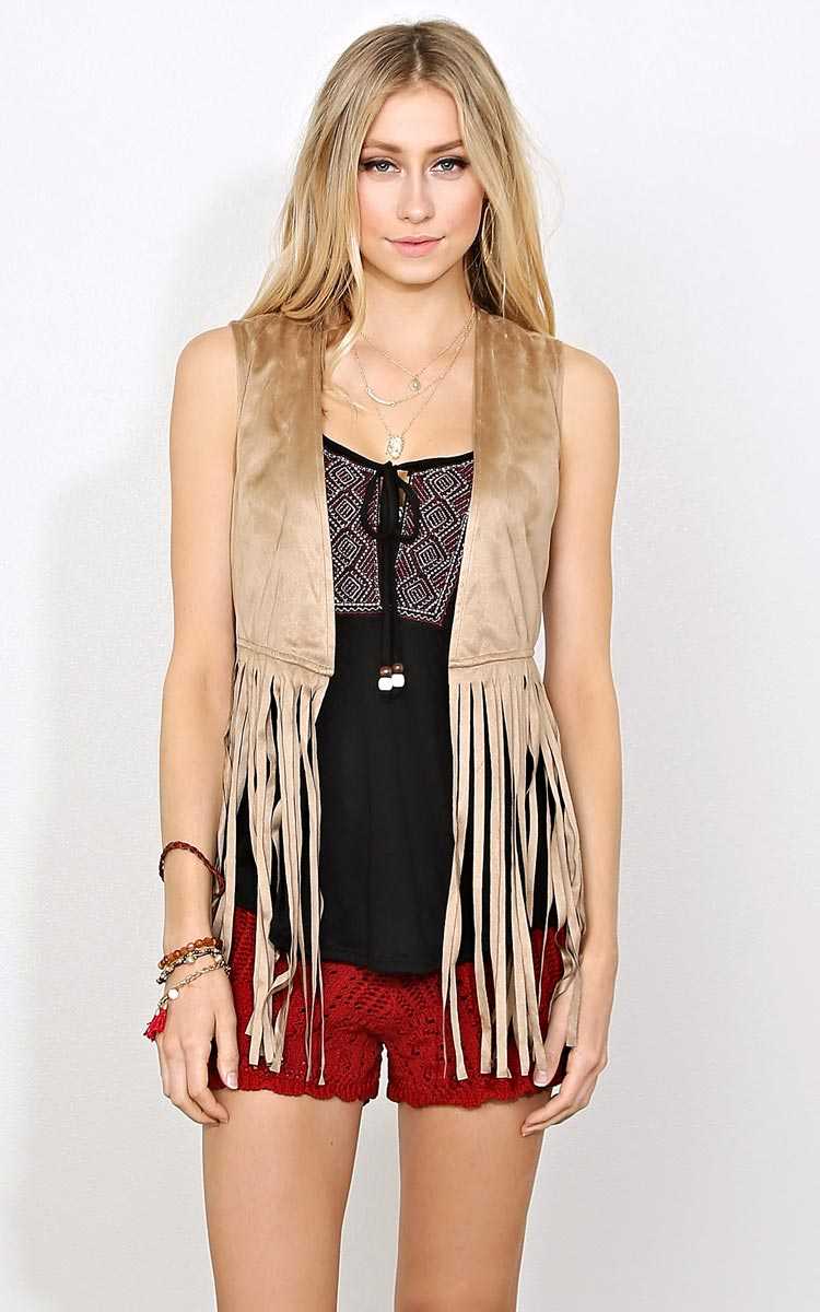 Taupe Showdown Faux Suede Vest - - Tan in Size by Styles For Less