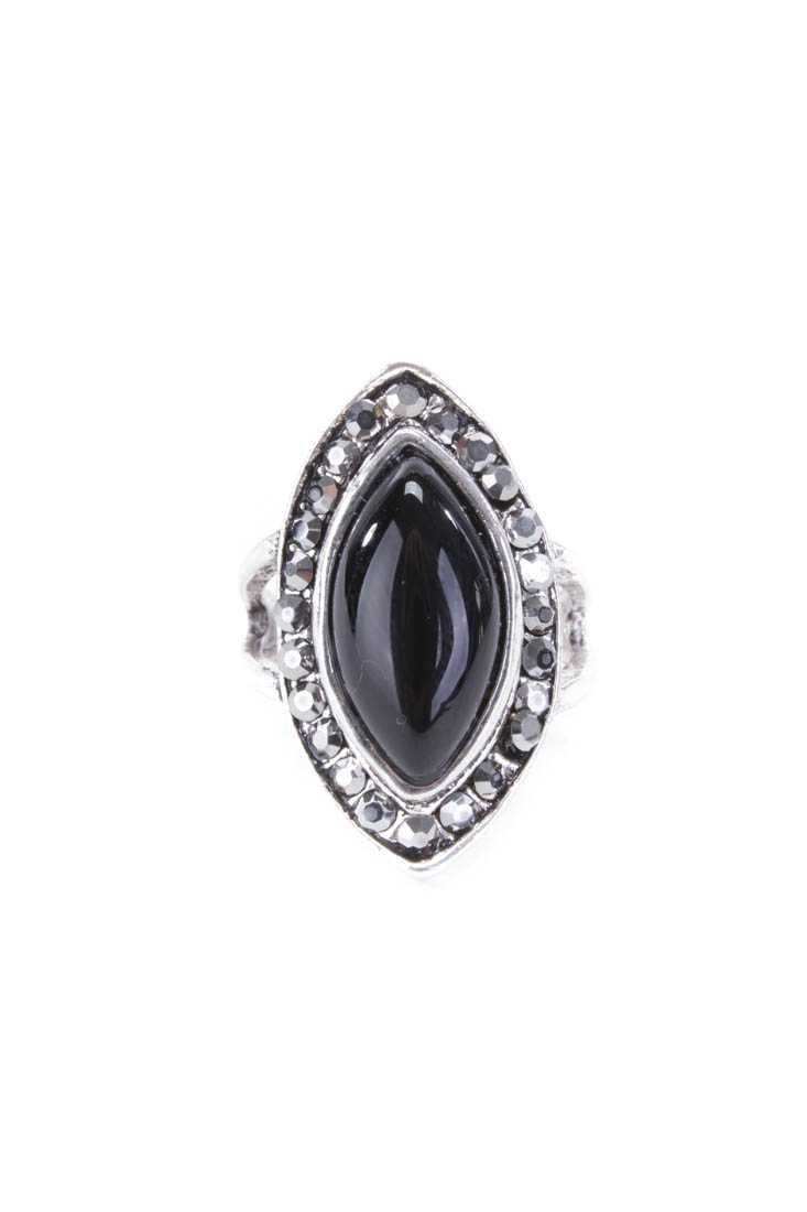 Black Rhinestone Detail Beaded Center Ring