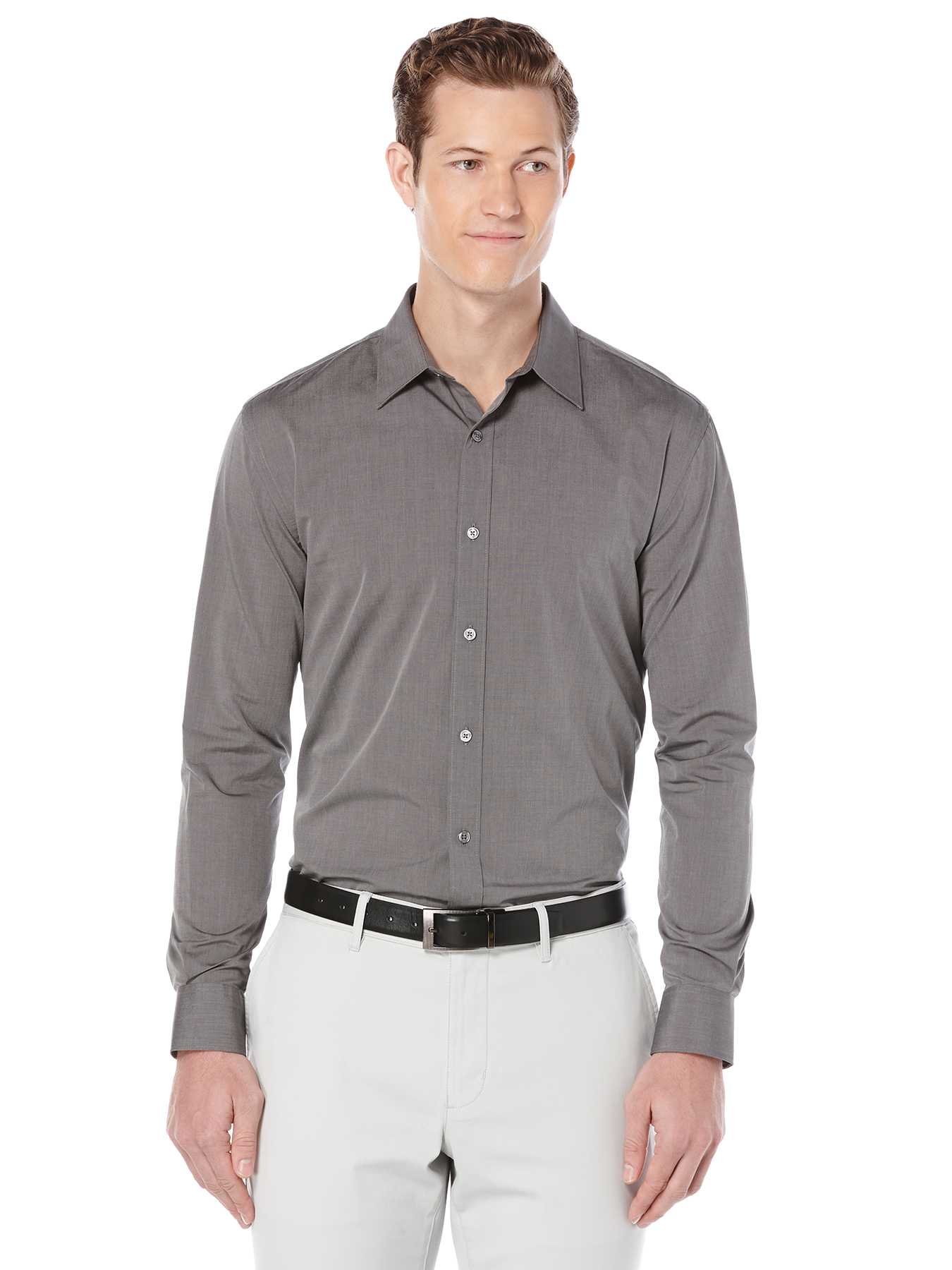 Perry Ellis Slim Fit Long Sleeve Chambray Shirt