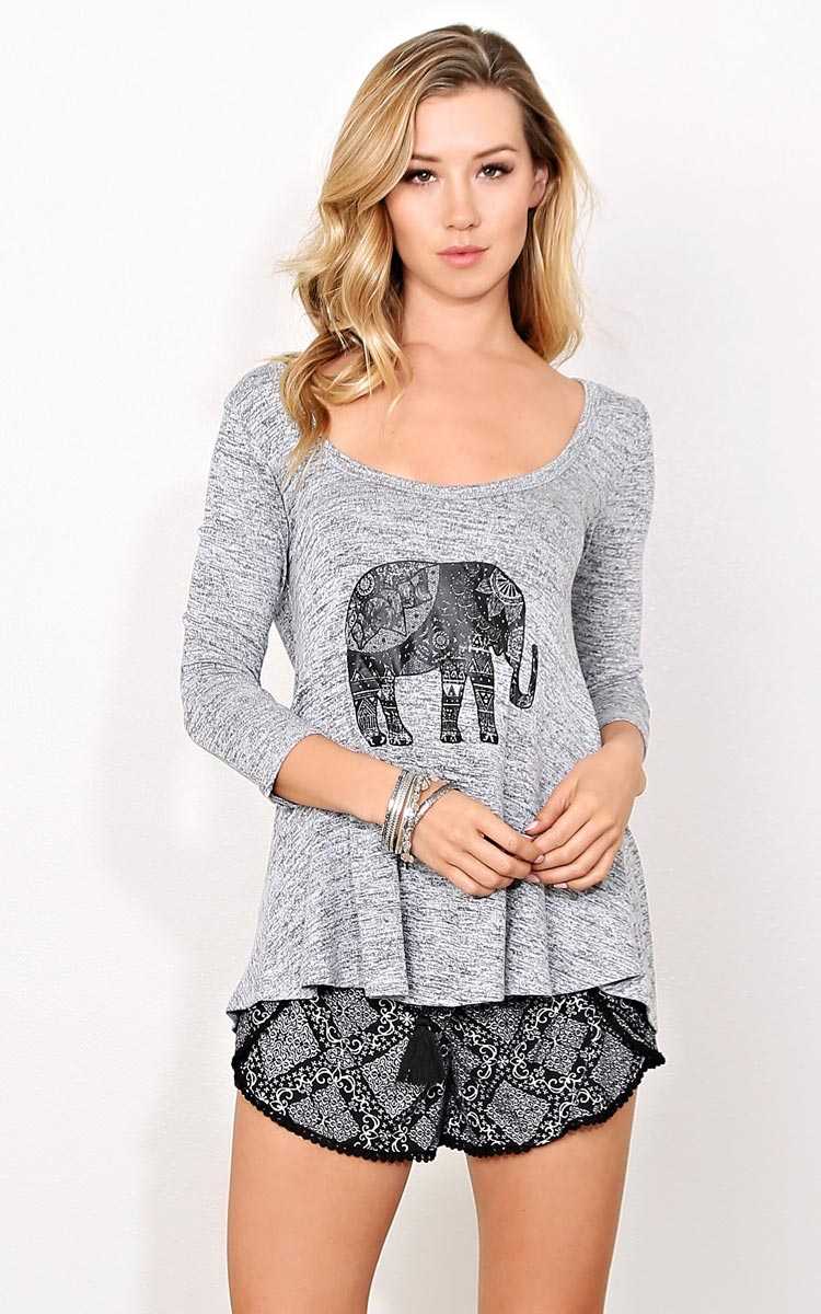Elephant Devotion Knit Top - XLGE - Med Grey in Size X-Large by Styles For Less