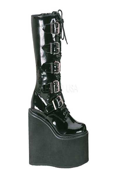 Black Buckle Straps Platform Boots