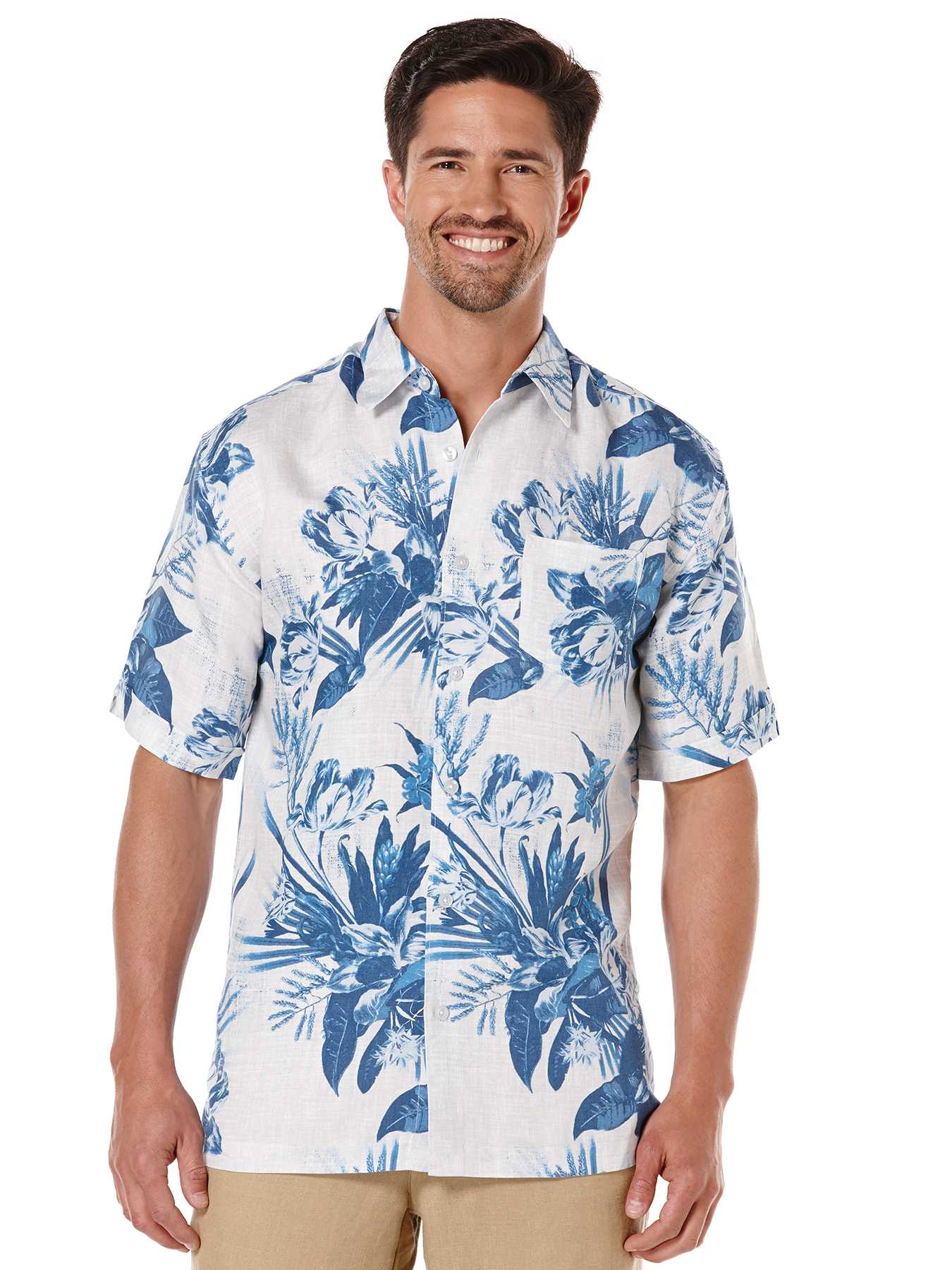 Cubavera Linen Short Sleeve Allover Floral Print